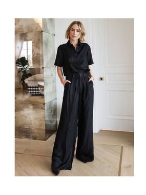 Anine bing linen Black Wide Leg pants clean beauty preppy apiece apart toteme 30